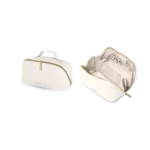 Neceser de viaje o bolsa de cosméticos HL/Skin blanco con cremallera dorada.