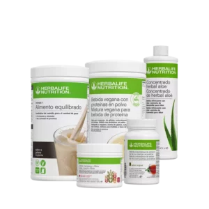 Pack 5 Productos Herbalife Vegano: Batido F1 Galleta, Bebida de Proteína Vegana (PDM), Fibra, Té y Aloe. 100% Vegetal y Sin Lactosa.